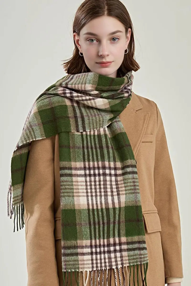 Classic Extra Long 100 Wool Plaid Scarf