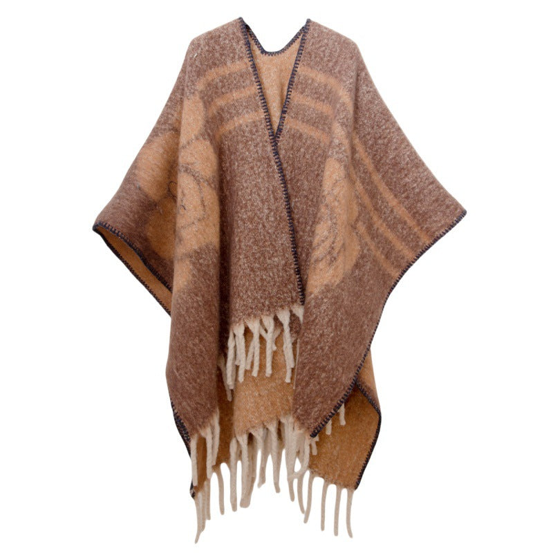 Fringed Jacquard Blanket Shawl Wrap Scarf