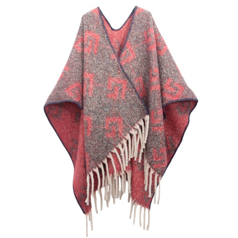 Fringed Jacquard Blanket Shawl Wrap Scarf