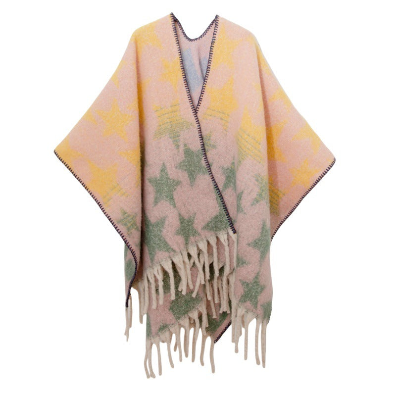 Fringed Jacquard Blanket Shawl Wrap Scarf