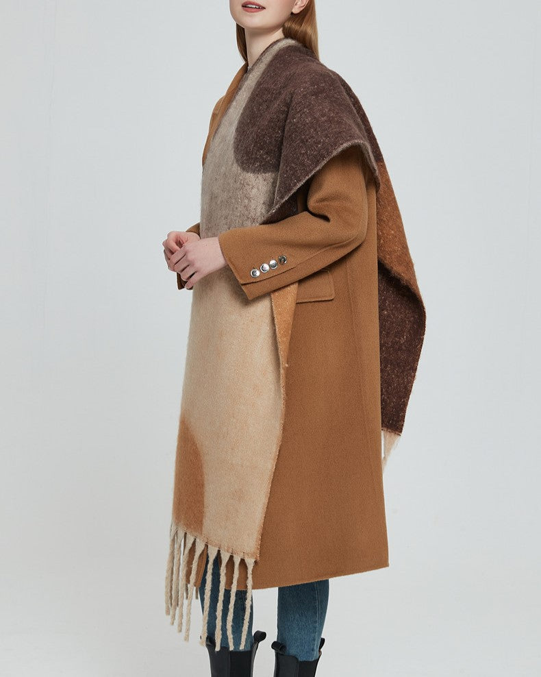 Abstract Colorblock Tassel Blanket Scarf