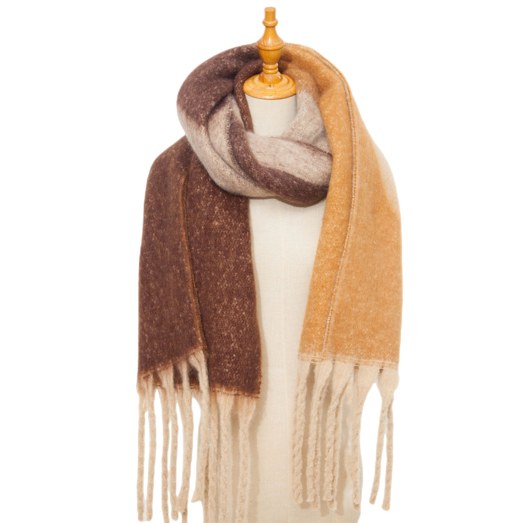 Abstract Colorblock Tassel Blanket Scarf