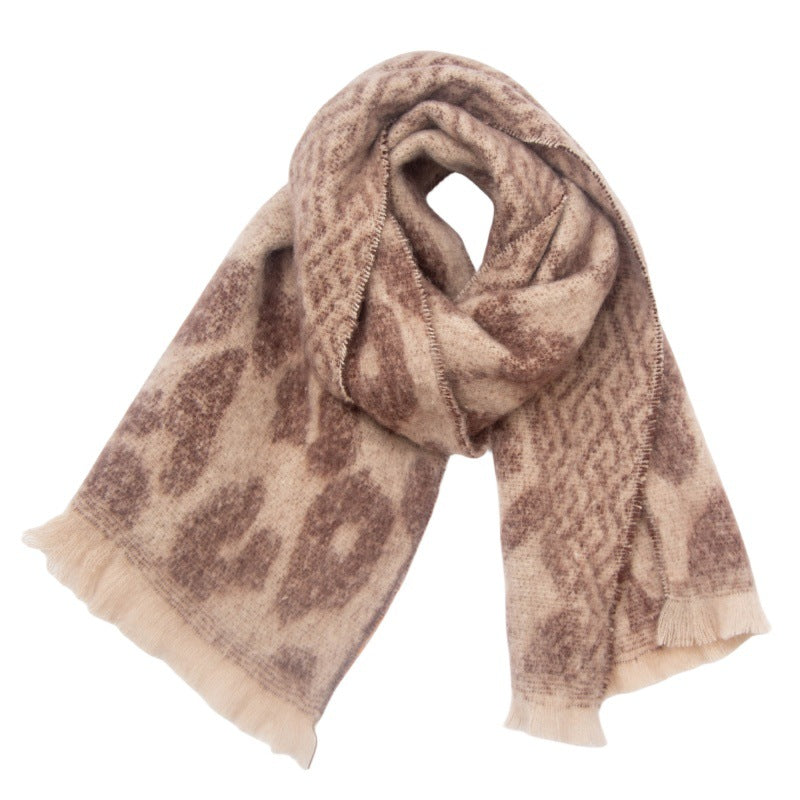 Brushed Leopard Print Winter Blanket Scarf