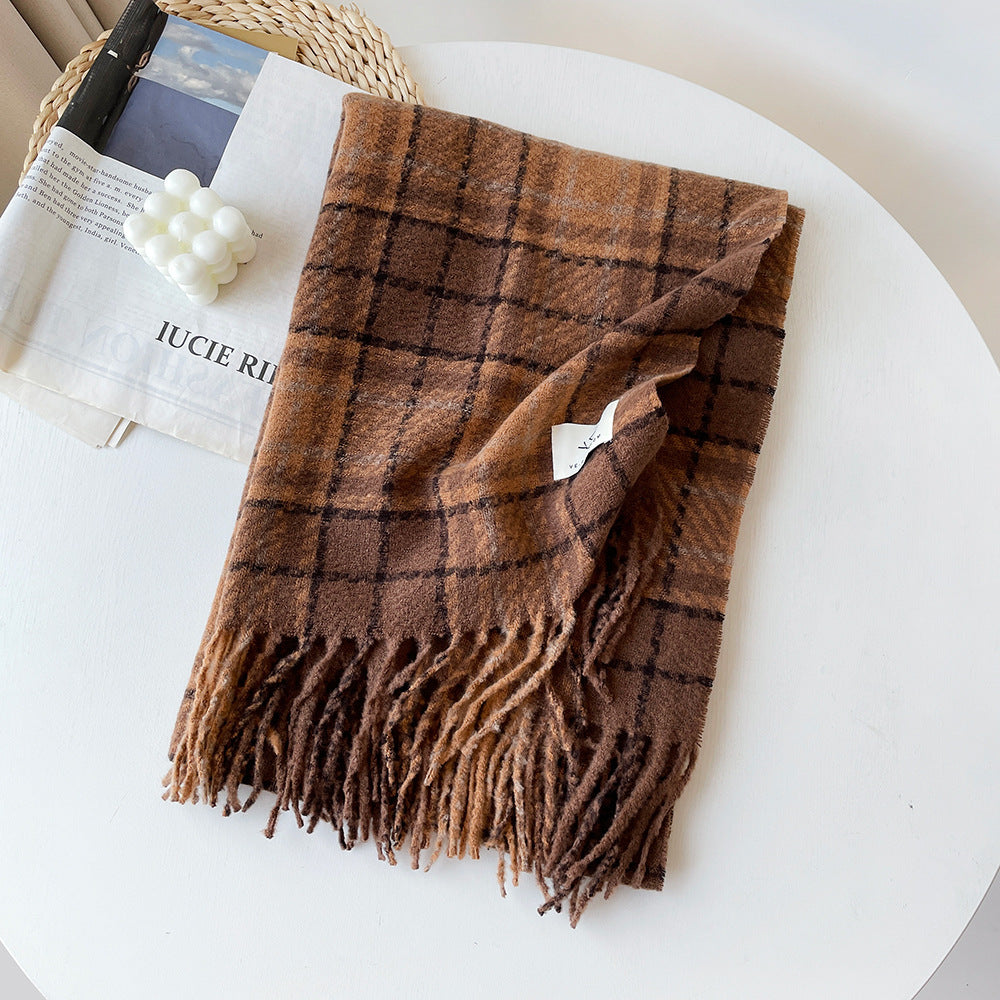 Oversized Plaid Tassel Blanket Scarf