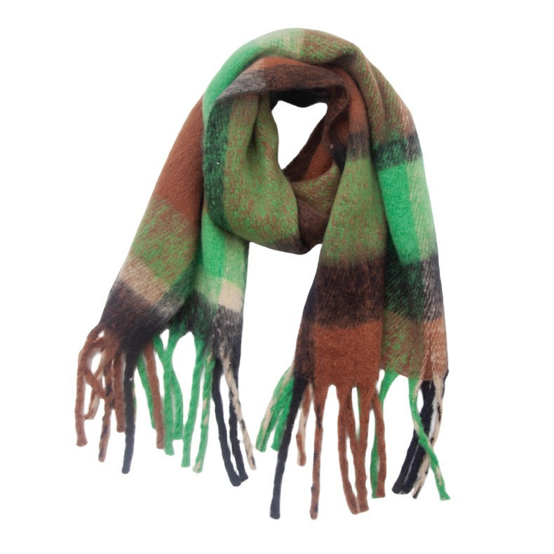 Bold Check Fringed Blanket Wrap Scarf