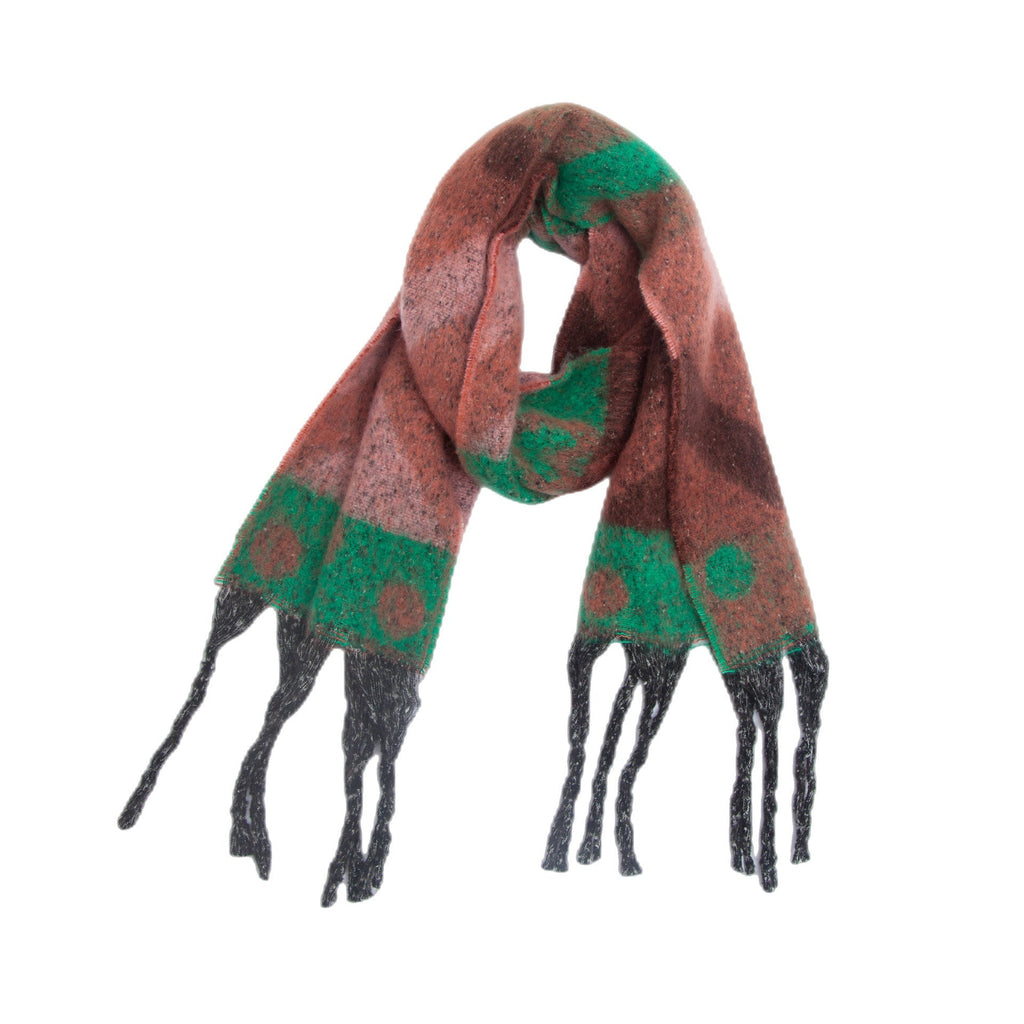 Geometric Colour Block Tassel Wrap Scarf
