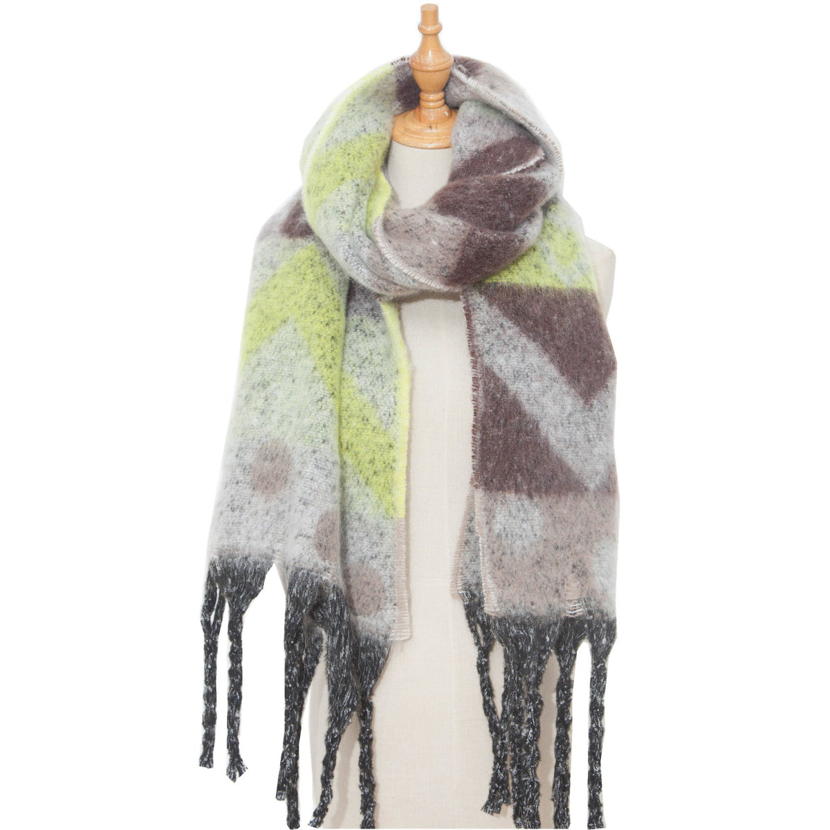 Geometric Colour Block Tassel Wrap Scarf