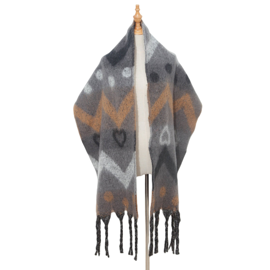 Geometric Colour Block Tassel Wrap Scarf