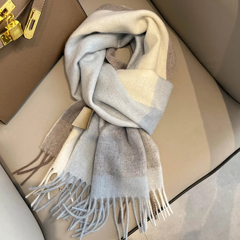 Women's wool plaid wrap scarf comfortable winter blanket accessory