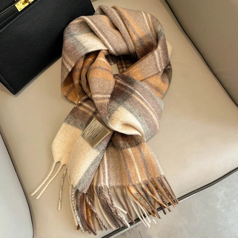 Women's wool plaid wrap scarf comfortable winter blanket accessory