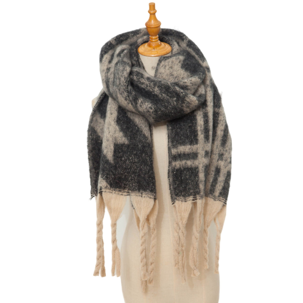Chunky Fringe Plaid Blanket Scarf