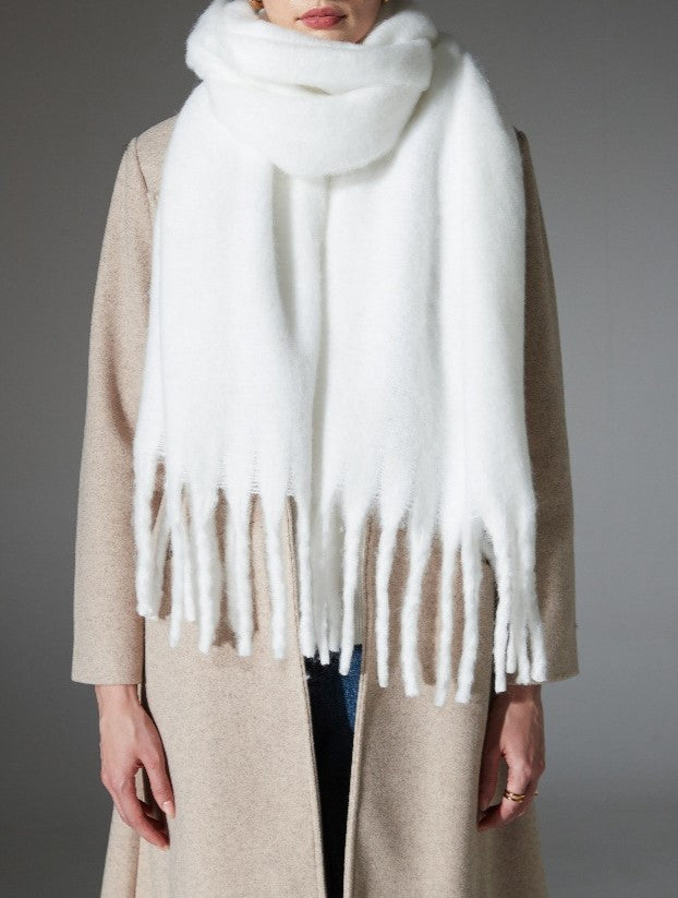 Brushed Blanket Scarf With Long Fringe