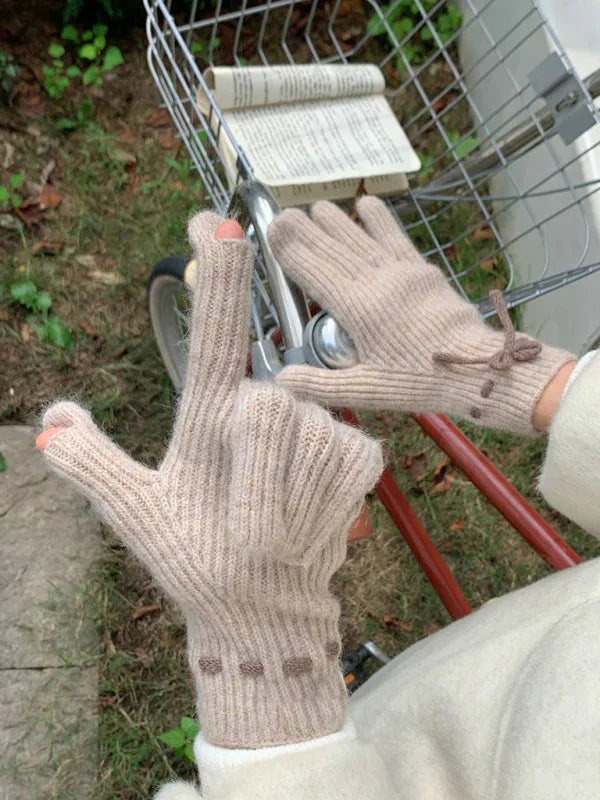 Women's Bow-Knot Touch Screen Fingerless Gloves